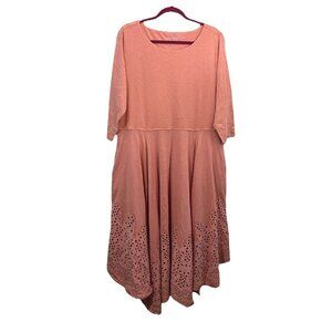 Soft Surroundings Long Midi Coral Pink Dress 3/4 Sleeve Women 1X